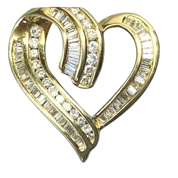 Designer Vintage 10k Yellow Gold .50
CTTW Baguette Diamond Heart Pendant - Picture 2 of 15